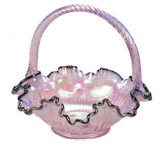 Fenton Art Glass Rose Basket with Embossed Rose —