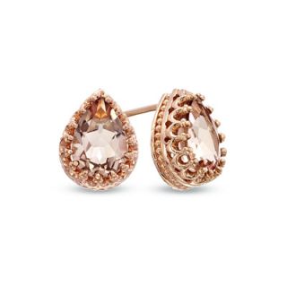 Pear Shaped Simulated Morganite Doublet Crown Earrings in Sterling