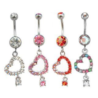 Pink Crystal Cut Out Star with Dangling Stone Belly Ring   14g (1.6mm), 3/8" (10mm) Length   Sold Individually Body Jewelry Plugs Jewelry