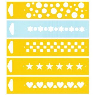 Set of 5   6.9" x 1.7" Reusable Flexible Plastic Stencils for Cake Design Decorating Wall Home Furniture Fabric Canvas Decorations Airbrush Drawing Drafting Template   Circles Stars Checkers Hearts