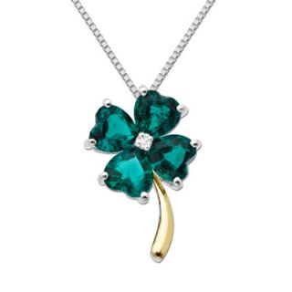 Heart Shaped Lab Created Emerald and Diamond Accent Clover Pendant in