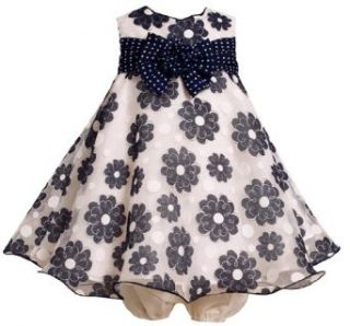 Bonnie Baby Infant Girls Burnout Daisy Flower Sleeveless Dress, White/Navy, 18 Months Clothing