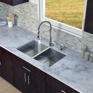Vigo 29.25 x 18.5 Zero Radius Double Bowl Kitchen Sink with Sprayer
