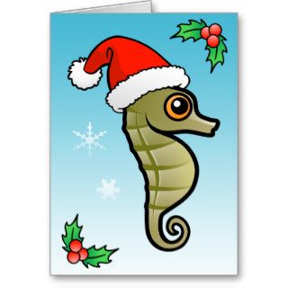 Cartoon Seahorse Santa Greeting Card