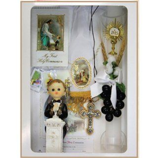 Boxed First Communion Gift Set   English   Rosary Necklace   Missal   Candle   Keepsake   Mini Certificate   Purse (Girl) or Armband (Boy)   Box Size 12'' x 8.75'', Boy Jewelry
