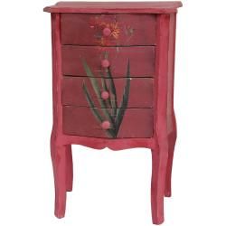 Distressed Red Floral Four drawer Night Stand (China) Nightstands