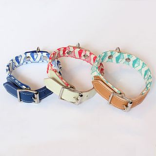 handmade dog collars in geometric fabric by hiro + wolf