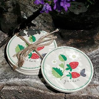 strawberry and bird summer garden coasters by pippins gift company