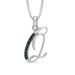 Enhanced Black Diamond Accent Q Initial Pendant in Sterling Silver