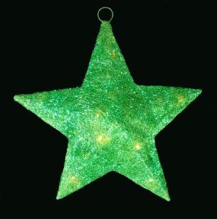 16" Lighted Green Sisal Hanging Christmas Star Yard Art or Window Decoration  Lighted Star Outdoor  Patio, Lawn & Garden