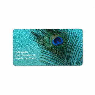 Metallic Aqua Blue Peacock Feather Address Label