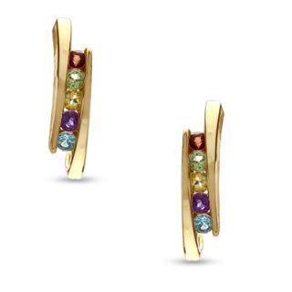 Multi Semi Precious Gemstone J Hoop Earrings in 10K Gold   Zales