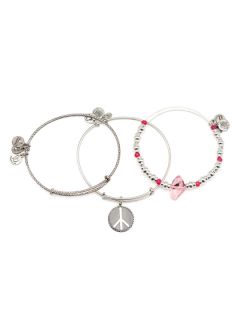 Set Of 3 Pink & Silver Peace Sign Bangle Bracelets by Alex & Ani