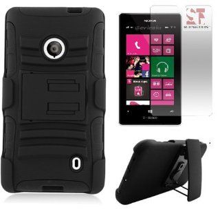 [SlickGearsTM] Black Heavy Duty Combat Armor Kickstand Belt Holster Case for Nokia Lumia 521 (T Mobile, MetroPCS) + Premium HD Screen Protector (Black) Cell Phones & Accessories