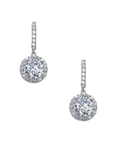 Round Clear CZ Drop Earrings by Genevive Jewelry