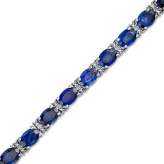 Oval Lab Created Ceylon Sapphire and Diamond Accent Bracelet Sterling