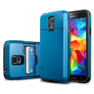 Galaxy S5 Case, Spigen� [Card Slot] Samsung Galaxy S5 Case [Armor] [Slim Armor Card Slider CS Electric Blue] *2 Year Warranty* Slim Fit Dual Layer Protective with Slide Card Slot Back Plate Wallet Case for Galaxy S5 / Galaxy SV (2014)   CS Electric Blue (S