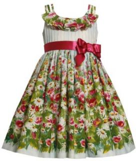 Size 4T/4 BNJ 0739R BLUE RED WHITE GREEN TRIPLE STRAP 'Daisy Flower Garden' PRINT Special Occasion Flower Girl Easter Party Dress, R60739 Bonnie Jean GIRLS Clothing