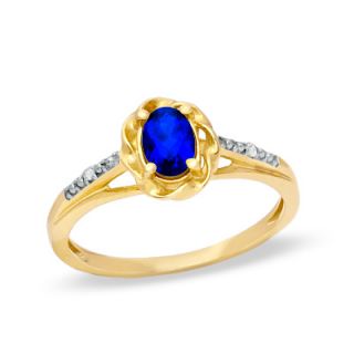 Oval Lab Created Blue Sapphire and Diamond Accent Frame Ring in 10K
