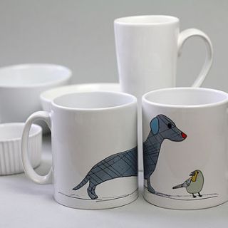 dog and bird ceramic mug by lil3birdy