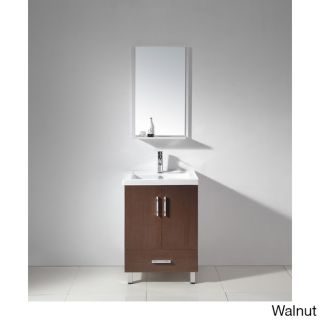 Legion Furniture Single Sink 24 inch White Ceramic Top Bathroom Vanity And Mirror Brown Size Single Vanities