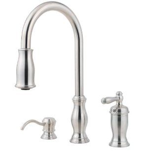 Price Pfister 526 5TMS Hanover Single Handle Kitchen Faucet with Pull Down Spray and Soap Dispenser, Stainless Steel   Touch On Kitchen Sink Faucets  