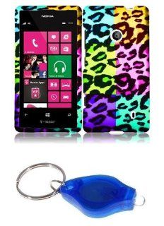 Neon Colorful Leopard Design Shield Case + Atom LED Keychain Light for Nokia Lumia 521 / 520 Cell Phones & Accessories