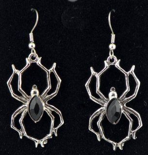 Black Spider Swarovski Earrings Goth Vampire Rockabilly Real Metal Jewelry 