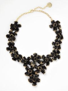 Black Beaded Flower Bib Necklace by Lavish by Tricia Milaneze