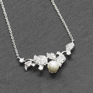 crystal leaf pearl necklace by queens & bowl