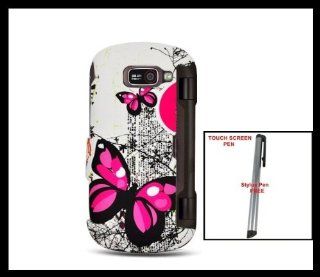 LG VN530 Octane Snap on Hard Shell Cover Case Two Pink Butterfly Design + One FREE Silver Stylus Touch Screen Pen Cell Phones & Accessories