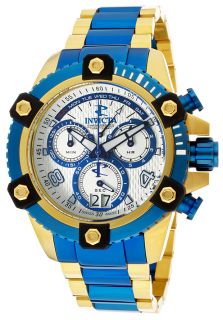 Invicta 13717  Watches,Mens Arsenal/Reserve Chrono Silver Dial 18K Gold Plated SS & Blue IP SS, Chronograph Invicta Quartz Watches