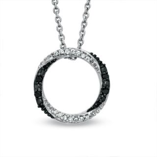 Enhanced Black and White Diamond Accent Twist Circle Pendant in