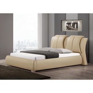 Baxton Studio Malloy Warm Beige Modern Bed with Upholstered Headboard   Queen Size Baxton Studio Beds