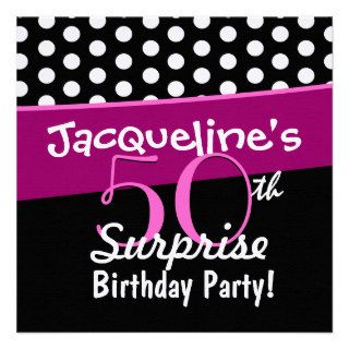 50th Surprise Birthday Polka Dots and Pink D541 Announcement