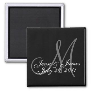 Wedding Bride Groom Date Monogram Black Magnet