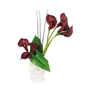 Catalina Burgundy Calla Lilly Silk Flowers And Ceramic Vase