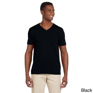 Gildan Mens Softstyle V neck T shirt Black Size L