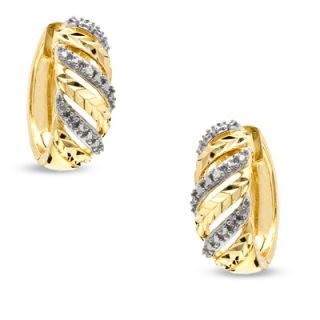 Diamond Accent Swirl Hoop Earrings in Sterling Silver and 18K Gold