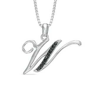 Enhanced Black Diamond Accent W Initial Pendant in Sterling Silver