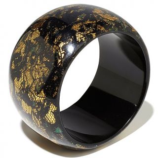 Rara Avis by Iris Apfel Black Lace and Gold Color Foil Wide Bangle Bracelet