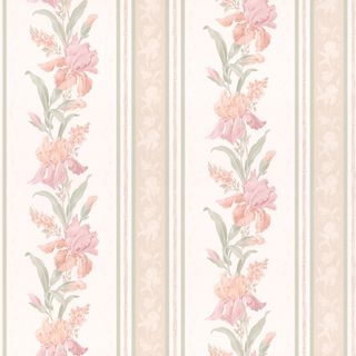 Peach Floral Stripe Wallpaper