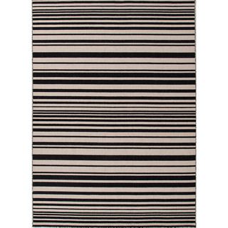 Handmade Flat weave Stripe pattern Gray/ Black Reversible Rug (2 X 3)
