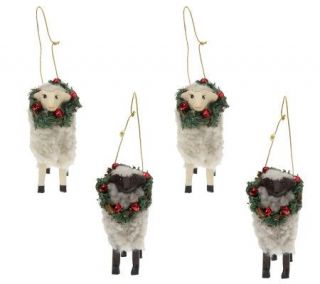 Linda Dano Set of 4 Fleece Sheep Ornaments —