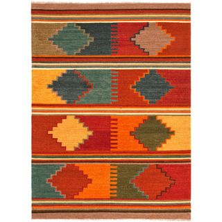 Handmade Flatweave Tribal Pattern Multi colored Wool Area Rug (5 X 8)