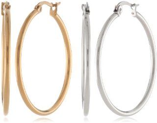 Pack of 2 35mm In Stainless Steel, 18K Gold Plated, Top Click Closure Hoop Earrings Jewelry