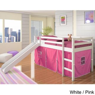 Donco Kids Twin Size Tent Loft Bed With Slide And Slat Kit Pink Size Twin