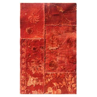 Hand knotted Red/ Orange Floral Wool/ Silk Rug (66 X 99)