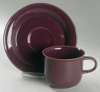 Nancy Calhoun Solid Color Eggplant Flat Cup & Saucer Set, Fine China Dinnerware