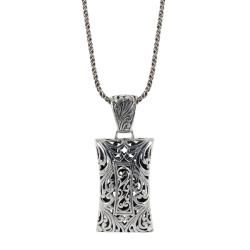Sunstone Sterling Silver Bali Filigree Rectangle Necklace Sunstone Sterling Silver Necklaces